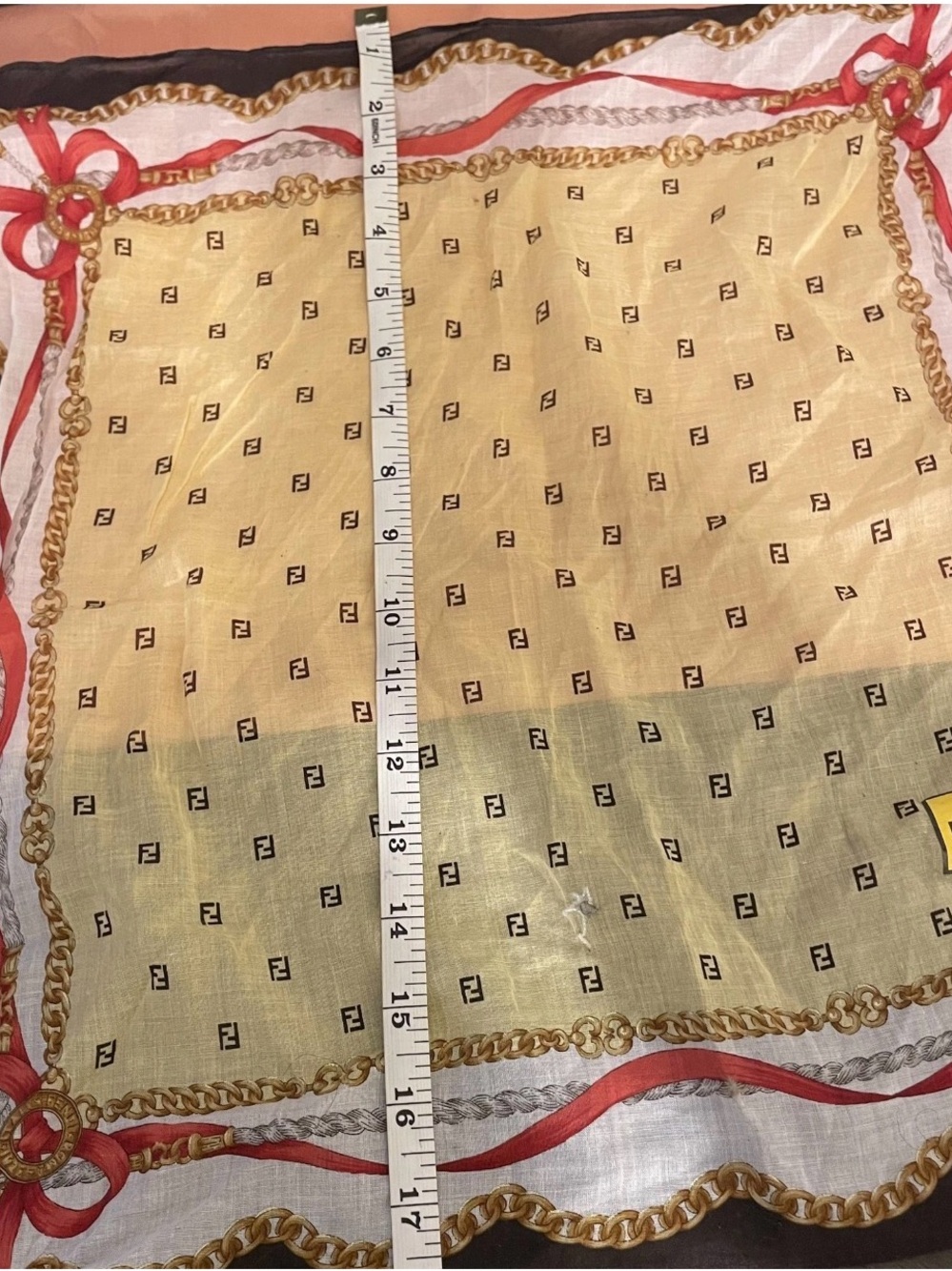Fendi Yellow and Red Silk Logo Scarf